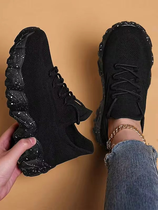 Women's Reflective Wave Sneakers - Cool Gray Knit - Disco Ball Night-Out Style, Gold Chain Comfort, Year-Round Traction